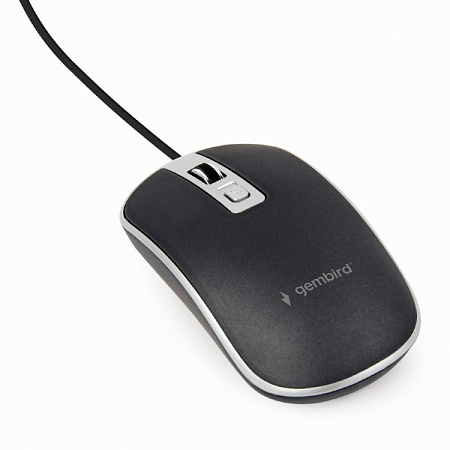 Mouse Gembird MUS-4B-06-BS, 800-1200 dpi, 4 buttons, Ambidextrous, 1.35m, Black/Silver, USB