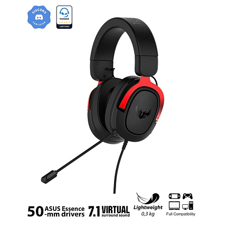 Игровая Гарнитура ASUS TUF Gaming H3, Проводной аналоговый, Чёрный/Красный 