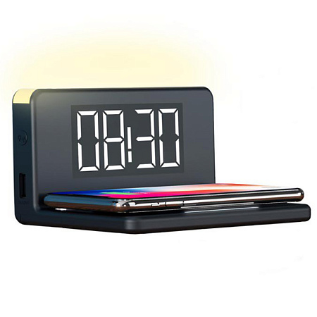 Cellularline Alarm Clock, with Wireless Charging, Black