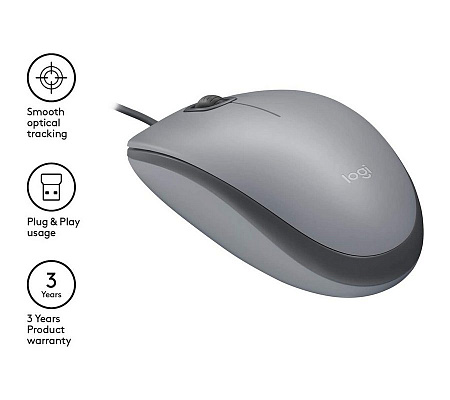 Mouse Logitech M110 Silent, 1000 dpi, 3 buttons, Ambidextrous, 85g., 1,8m, USB, Gray Mouse Logitech M110 Silent, 1000 dpi, 3 buttons, Ambidextrous, 85g., 1,8m, USB, Gray
