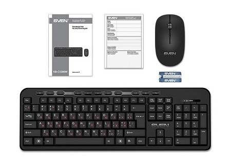 Wireless Keyboard & Mouse SVEN KB-C3200W, Multimedia, Splash proof, Battery indicator, 1600 dpi, 4 b Wireless Keyboard & Mouse SVEN KB-C3200W, Multimedia, Splash proof, Battery indicator, 1600 dpi, 4 b