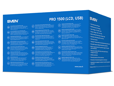 UPS SVEN Pro 1500, 1500VA/900W, Line Interactive, AVR, LCD, USB, RJ-45, 3xShuko Sockets