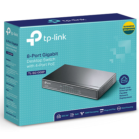 .8-port 10/100/1000Mbps  PoE Switch TP-LINK "TL-SG1008P", with 4-Port PoE, steel case, 64W Budget