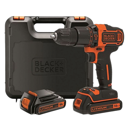 Hammer Drill/Driver Black+Decker (BDCHD18KB-QW) 18V Li-Ion 2x1.5 Ah + Kitbox, LED,2 Speed 0-1400 rpm
