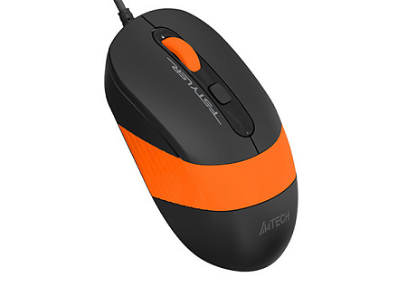 Mouse A4Tech FM10, 800-1600 dpi, 4 buttons, 108g, Ambidextrous, 4-Way Wheel, 1.5m, USB, Black/Orange