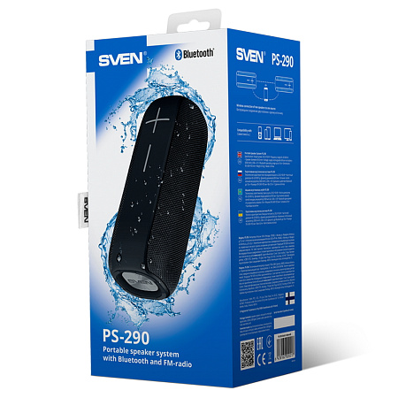 Speakers SVEN "PS-290" 20w, Black, Waterproof (IPx6), TWS, Bluetooth, FM, USB, microSD, 3000mA*h Speakers SVEN "PS-290" 20w, Black, Waterproof (IPx6), TWS, Bluetooth, FM, USB, microSD, 3000mA*h