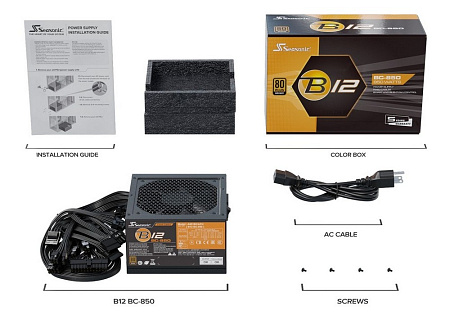 Power Supply ATX 850W Seasonic B12 BC-850, 80+ Bronze, 120mm fan, Flat black cables, S2FC