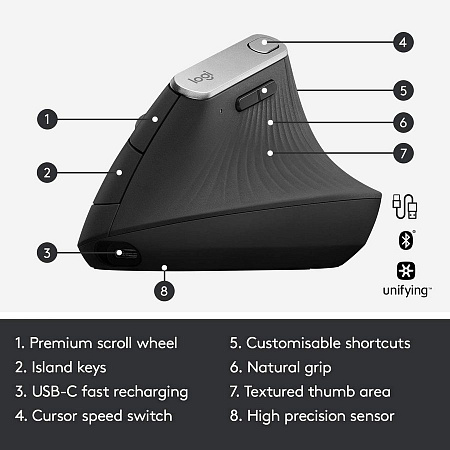Wireless Mouse Logitech MX Vertical, 400-4000 dpi, 6 buttons, Ergonomic, 135g., 57° tilt, , 240mAh, 