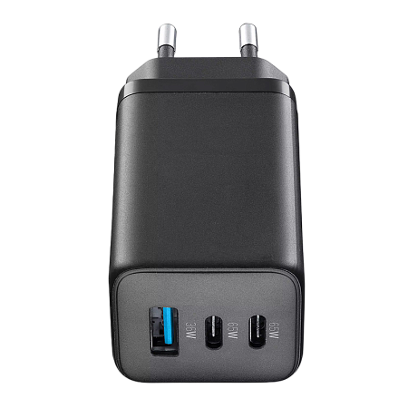 Зарядное устройство Cellularline Wall Charger GAN, 3 Ports, 65Вт, Чёрный