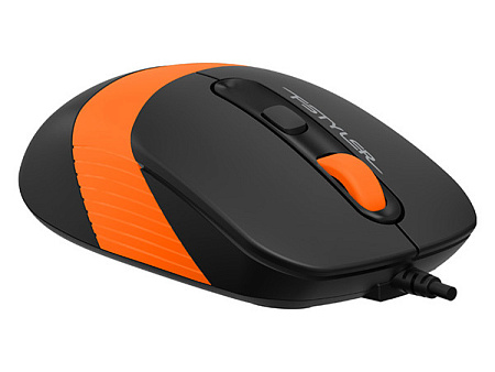 Mouse A4Tech FM10, 800-1600 dpi, 4 buttons, 108g, Ambidextrous, 4-Way Wheel, 1.5m, USB, Black/Orange