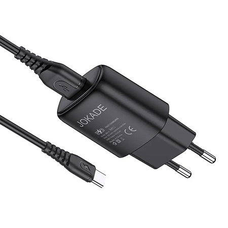 Jokade Wall Charger with Cable USB to Type-C Single Port 3A Kaer, Black