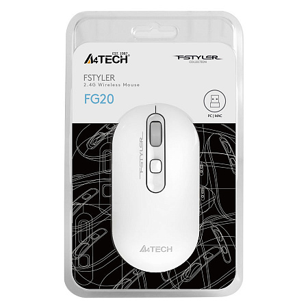 Wireless Mouse A4Tech FG20, 1200-2000 dpi, 4 buttons, 85g, Ambidextrous, 4-Way Wheel, 2xAAA, 2.4Ghz,