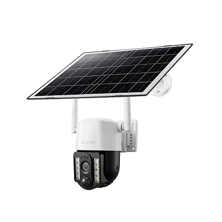 BAVIN Outdoor Solar-Powered 4G Surveillance Camera 5MP, 8W Solar Panel, 8000mAh Battery, IP66, White