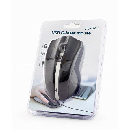 Mouse Gembird MUS-GU-02, Laser, 800-2400 dpi, 6 buttons, Ambidextrous, Black, USB