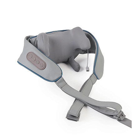 Electric Neck Massager with Heating Function and 6 Massage Attachments for Adults, Blue Gray