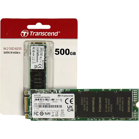 .M.2 SATA SSD  500GB Transcend "TS500GMTS825S" [80mm, R/W:530/480MB/s, 55K/75K IOPS, 180 TBW, 3DTLC]