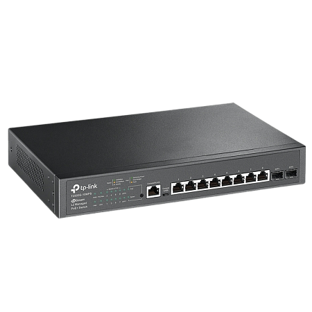 .8-port Gigabit  Managed PoE+ Switch, TP-LINK "T2500G-10MPS", 2x1Gbps SFP, 116W Budget, steel case