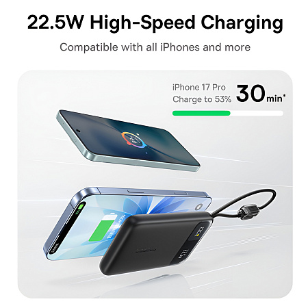 Baseus Power Bank 10000mAh 22,5W with Cable Type-C 0.3m, EnerFill FC11 Digital Display, Cosmic Black