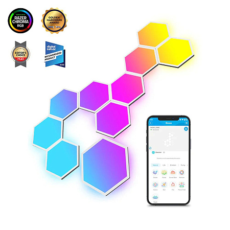 Шестиугольные световые панели GOVEE Glide Hexa Light Panels / 10 Pack / Wi-Fi + BT / Multicolor
