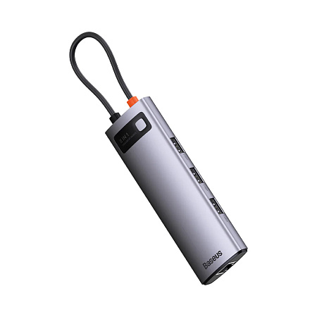 Baseus HUB 8in1 Type-C to 1* HDMI4K@60Hz+3*USB-A 3.0+PD*1+RJ45*1+SD/TF*1, Metal Gleam Series, Space Gray