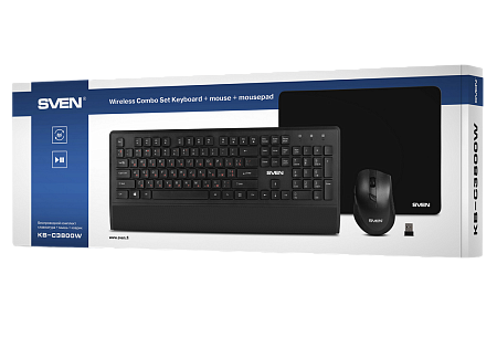 Wireless Keyboard & Mouse & Mouse Pad SVEN KB-C3800W, Multimedia, Palm rest, 1600dp, 6 buttons, Ergo Wireless Keyboard & Mouse & Mouse Pad SVEN KB-C3800W, Multimedia, Palm rest, 1600dp, 6 buttons, Ergo
