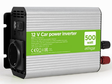 EnerGenie EG-PWCPS500-01, 12 V Pure sine wave car DC-AC power inverter, 500 W, with USB port / 5V-2, удлинители, ups, стабилизаторы