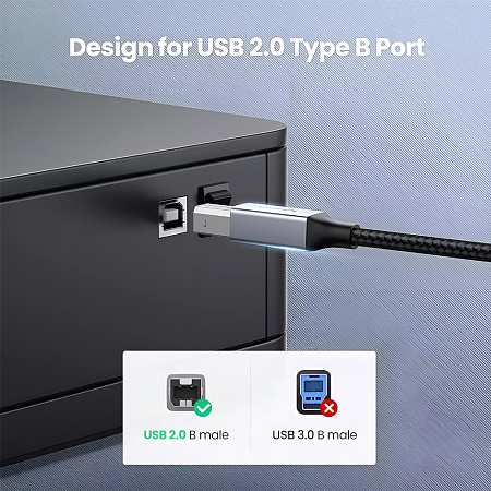 UGREEN USB-C to USB-B 2.0 Printer Cable, Braided, Alu Case, 2m, Black