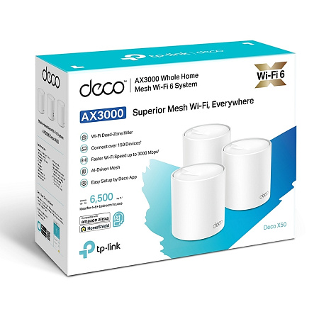 Whole-Home Mesh Dual Band Wi-Fi 6 System TP-LINK, "Deco X50(3-pack)", 3000Mbps, MU-MIMO, Gbit Ports