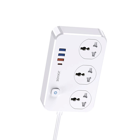 Jokade JB058 3-Outlet Universal Socket with 1C3A USB Ports (EU Plug),1,5M, White Jokade JB058 3-Outlet Universal Socket with 1C3A USB Ports (EU Plug),1,5M, White