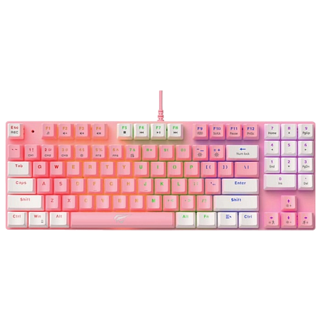 Gaming Keyboard Havit KB512L, Mechanical, Blue SW, RGB, 89 Keys, US Layout,1.5m, USB, Pink+White Gaming Keyboard Havit KB512L, Mechanical, Blue SW, RGB, 89 Keys, US Layout,1.5m, USB, Pink+White