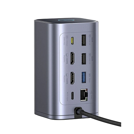 Baseus DS Type-C to 2*HDMI 4K@60Hz+2*USB-C (10Gbps)+2*USB-A (5Gbps)+2*USB-A (480Mbps)+1*RJ45+SD/TF 3.0+1*USB-C (PD), Space Grey