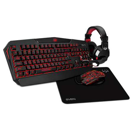 Gaming Keyboard & Mouse & Mouse Pad & Headset SVEN GS-4300, Black, USB/3.5mm