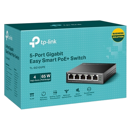 .5-port 10/100/1000Mbps  POE+ Easy Smart Switch TP-LINK "TL-SG105PE", 65W Budget, Steel Case