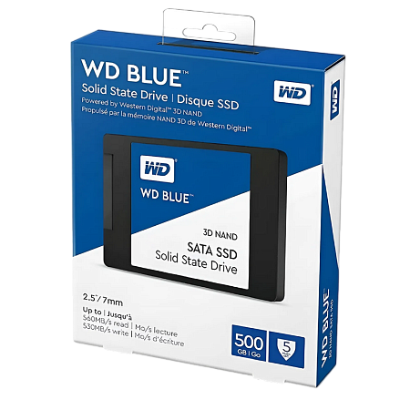 2.5" SATA SSD  500GB  WD Blue  (WDS500G2B0A) [R/W:560/530MB/s, 95/84K IOPS, 3D-NAND TLC BiCS3]