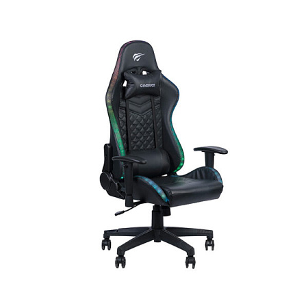 Gaming Chair Havit GC927, Headrest & Lumbar cushion, 2D Armrest, LED, 166 degrees, Black