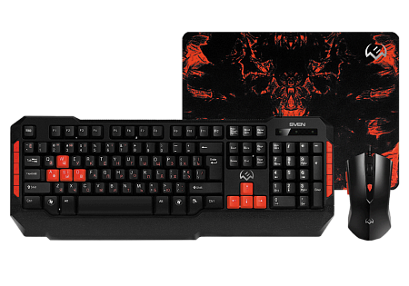 Клавиатура, мышь и коврик для мыши SVEN GS-9000, Проводное, Черный/Красный