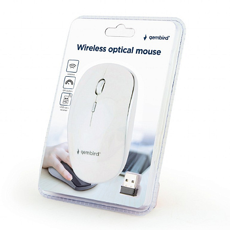 Wireless Mouse Gembird MUSW-4B-01, Optical, 800-1600 dpi, 4 buttons, Ambidextrous, 1xAA, White
