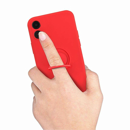 Helmet Case with Ring Liquid Silicone  Xiaomi Redmi 7, Red