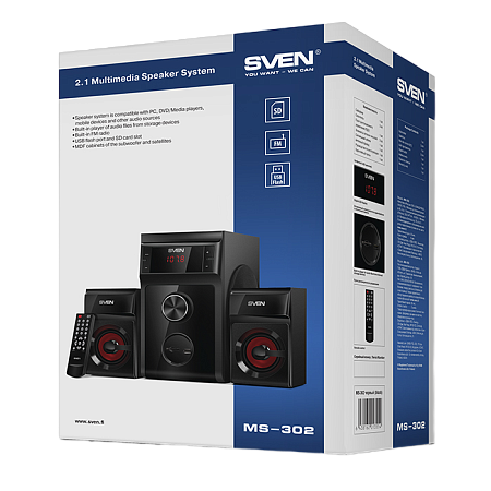 Speakers SVEN "MS-302" SD-card, USB, FM, Black, 40w / 20w + 2x10w / 2.1