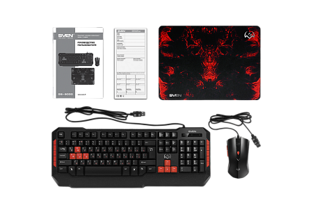 Клавиатура, мышь и коврик для мыши SVEN GS-9000, Проводное, Черный/Красный