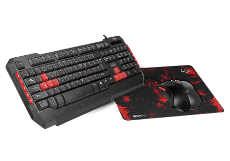 Клавиатура, мышь и коврик для мыши SVEN GS-9000, Проводное, Черный/Красный