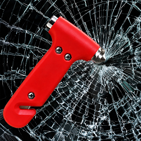 Car Emergency Safety Escape Hammer and Seatbelt Cutter 2 in 1, Red