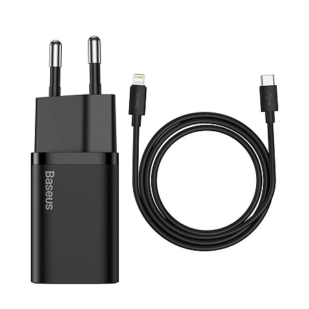 Baseus Super Si Quick Charger Type-C PD3.0 20W (With Baseus Cable Type-C to Lightning 1m),Black Baseus Super Si Quick Charger Type-C PD3.0 20W (With Baseus Cable Type-C to Lightning 1m),Black