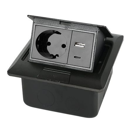 Multifunctional Desktop Socket, EU Plug, 1 Socket, 1 USB, 1 Type-C, Black