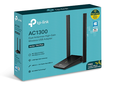USB3.0 High Gain Wi-Fi AC Dual Band LAN Adapter TP-LINK "Archer T4U Plus", 1300Mbps, MU-MIMO,5dBi USB3.0 High Gain Wi-Fi AC Dual Band LAN Adapter TP-LINK "Archer T4U Plus", 1300Mbps, MU-MIMO,5dBi