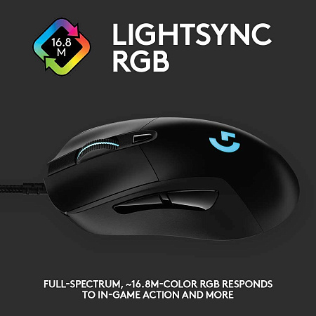 Gaming Mouse Logitech G403, 100-25600 dpi, 6 buttons, 400IPS, 40G, 87.3g+10g, 1000Hz, Ergonomic, RGB