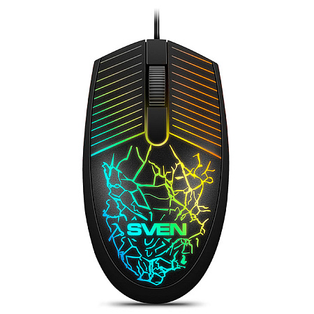 Mouse SVEN RX-70, 1200 dpi, 3 buttons, Ambidextrous, Backlight, Soft Touch , 87g., 1.5m, USB, Black