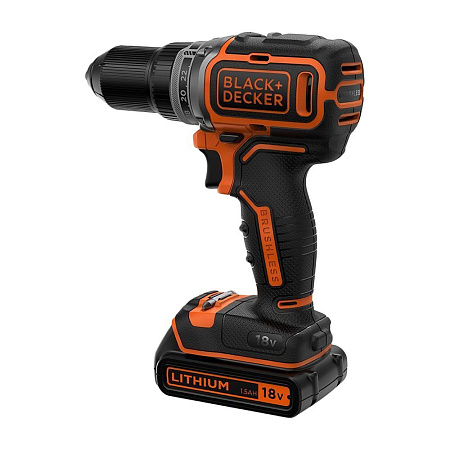 Drill/Driver BRUSHLESS Black+Decker (BL186KB-QW) 18V Li-Ion 2x1.5 Ah + Kitbox, LED,2 Speed 0-1650 rp