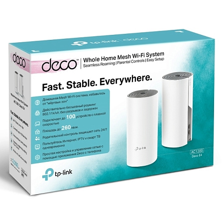 Whole-Home Mesh Dual Band Wi-Fi AC System TP-LINK, "Deco E4(2-pack)", 1200Mbps, MU-MIMO, up to 260m2 Whole-Home Mesh Dual Band Wi-Fi AC System TP-LINK, "Deco E4(2-pack)", 1200Mbps, MU-MIMO, up to 260m2