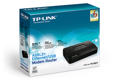 ADSL Router TP-LINK "TD-8817",1xEthernet port+1xUSB, ADSL/ADSL2/ADSL2+, Splitter, Annex A